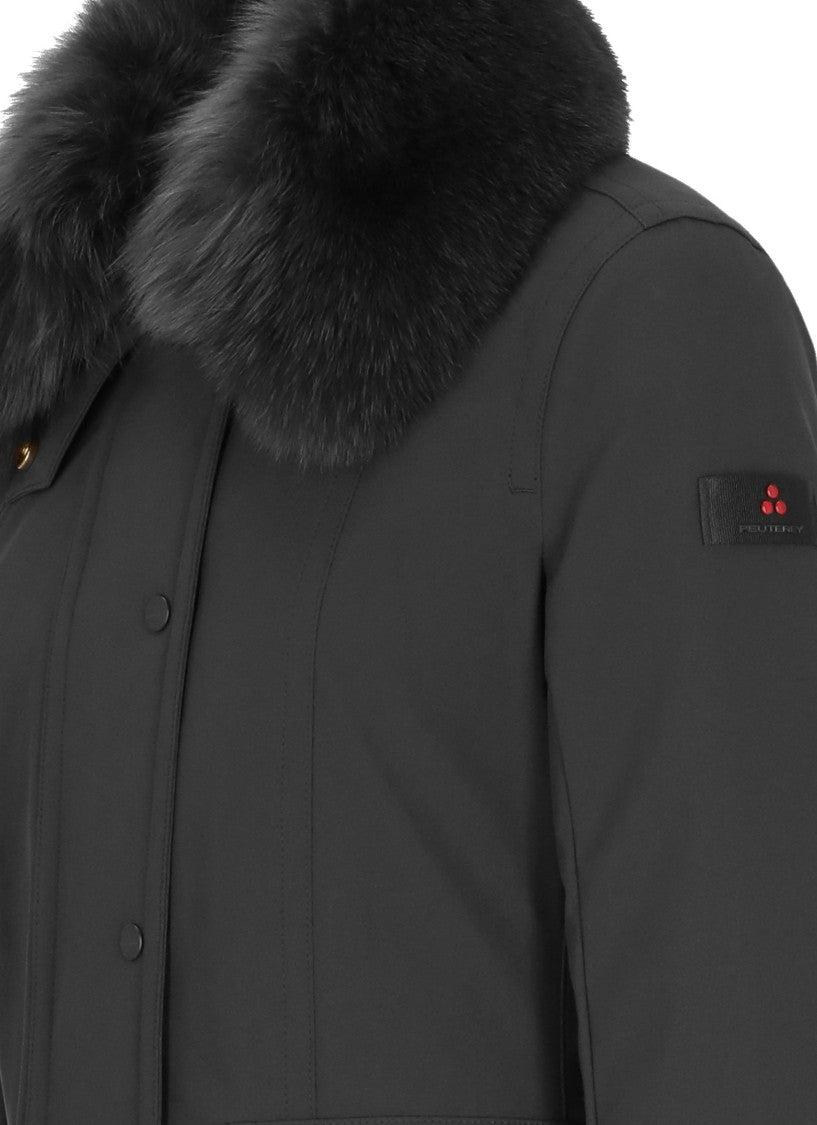 Peuterey Black Rakid Fox Fur Collar Long Down Jacket