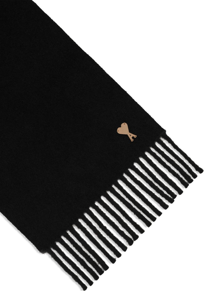 Ami Paris Cashmere-Effect Wool Scarf With Heart Patch Detail