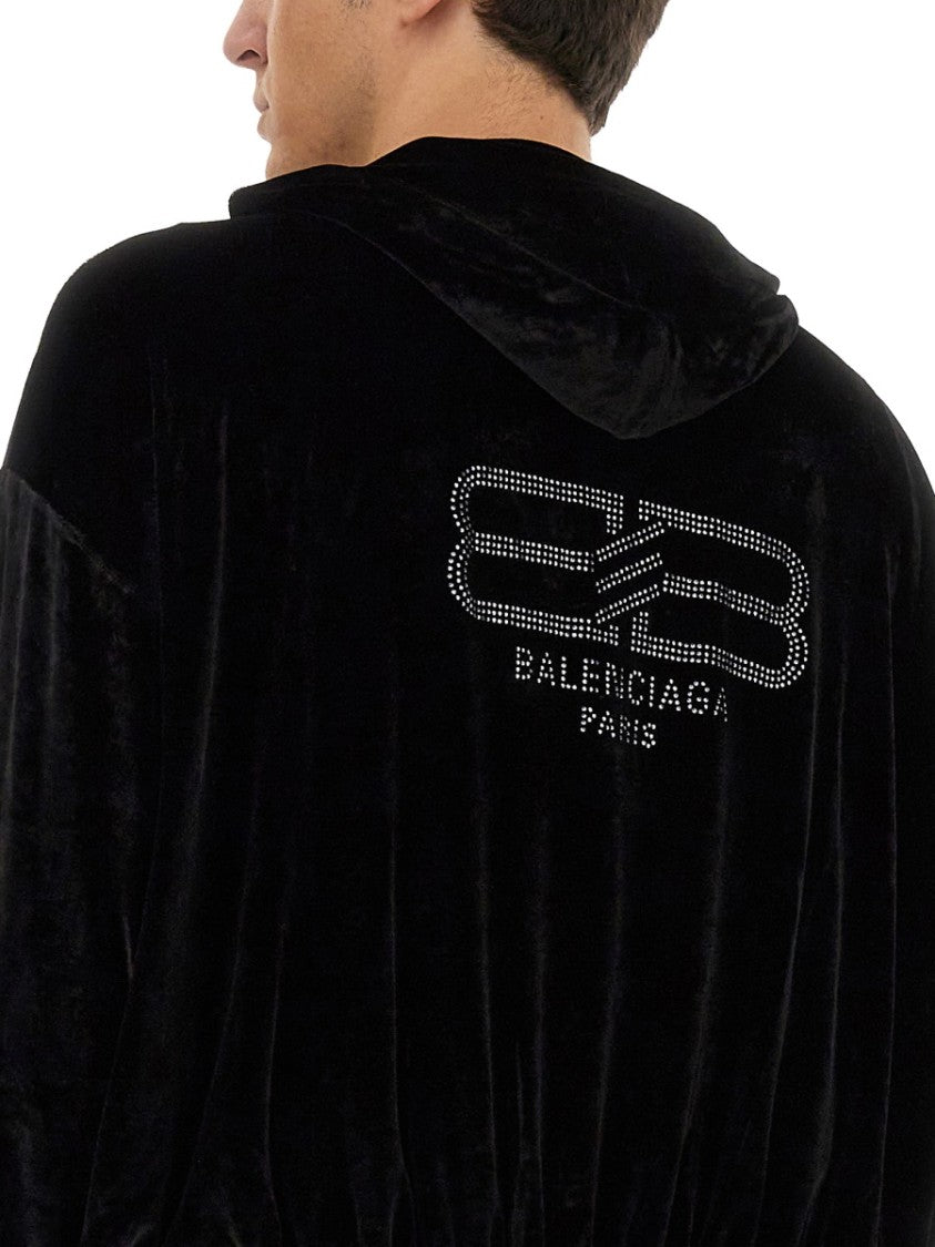 Balenciaga Velvet Sweatshirt With Hood And Modern Silhouette