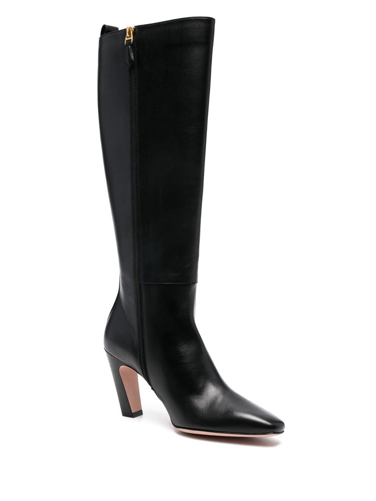 Bally Black Smooth Leather Gold Detail Long Boots