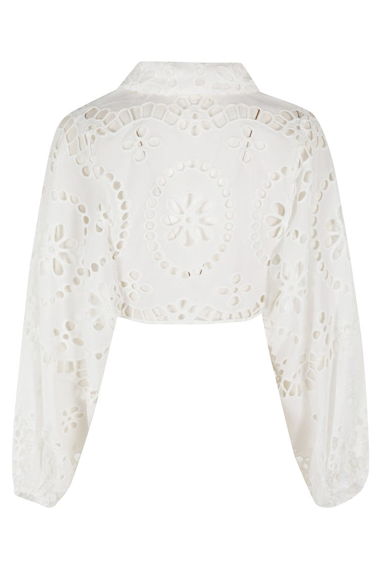 Mc2 Saint Barth Cropped White Shirt With Lace Design