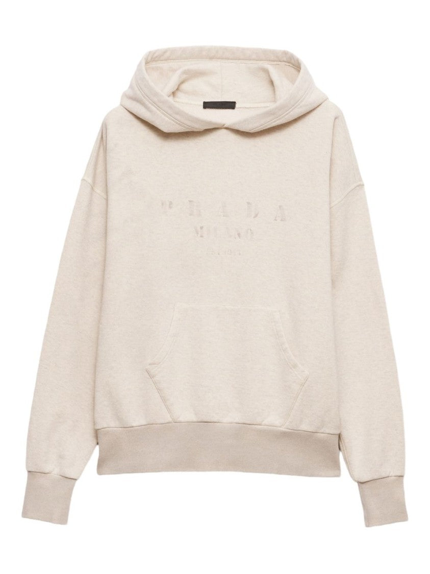 Prada Boxy-Fit Cotton Fleece Hoodie With Ribbed Details