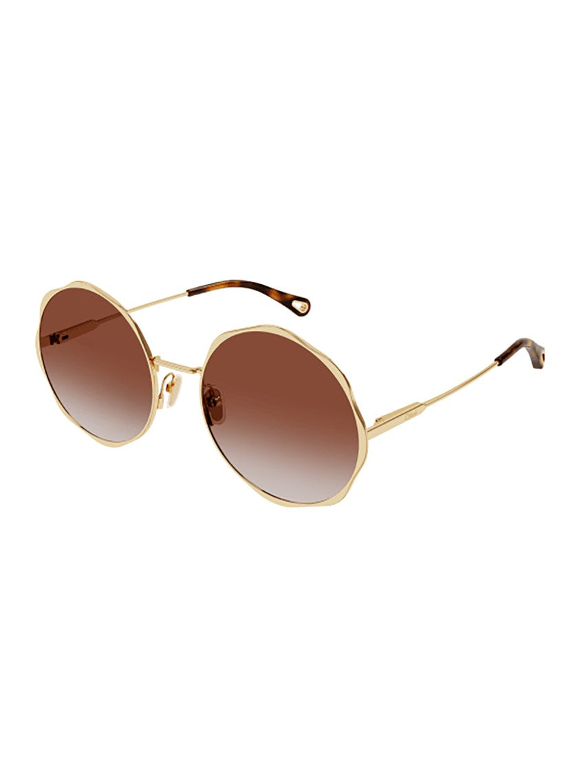 Chloé Oversized Round Sunglasses With Wavy Metallic Frame