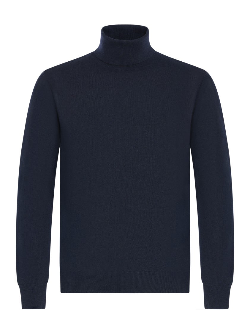 Franzese Collection High Neck Blue Sweater With Ribbed Cuffs