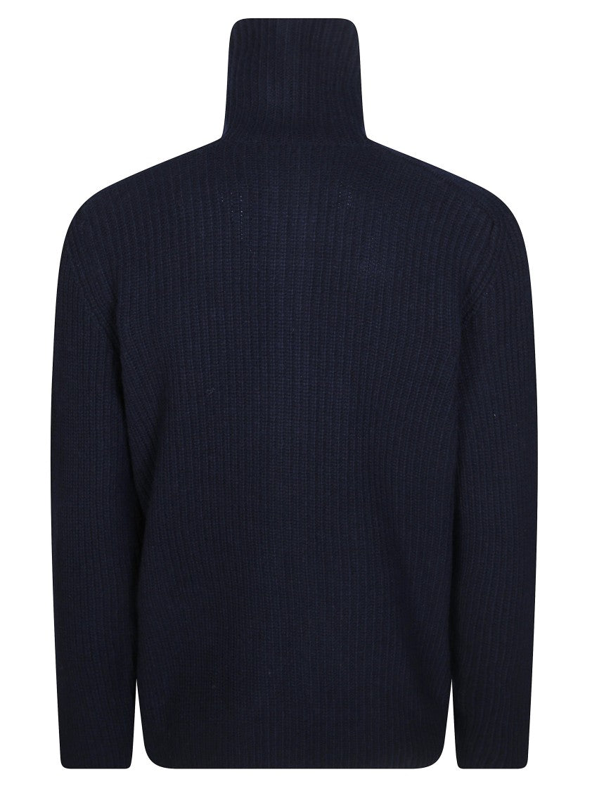 Tagliatore Ribbed Knit High-Collar Zip-Through Knit