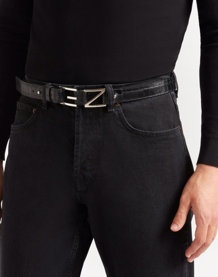 Giuseppe Zanotti Croc-Effect Gz Block Logo Belt