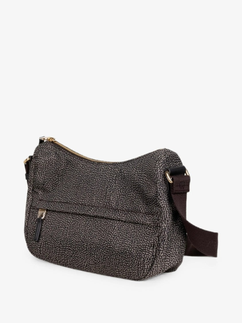 Borbonese Luna Small Curved Pebble Leather Shoulder Bag