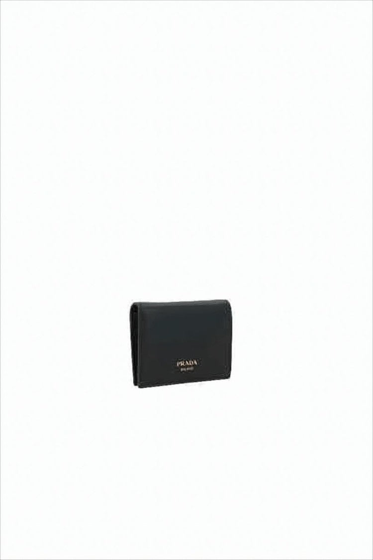 Prada Black Calf Leather Wallet With Fold-Over Design