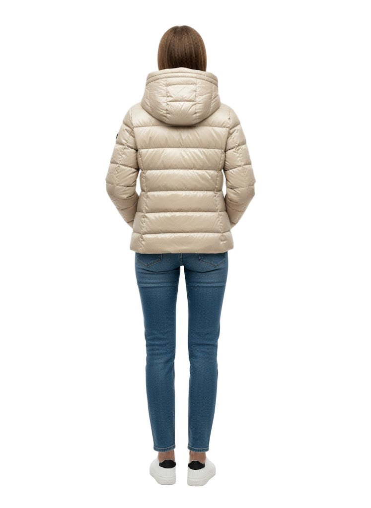 Ciesse Piumini Shiny Padded Hooded Jacket With Horizontal Stripes