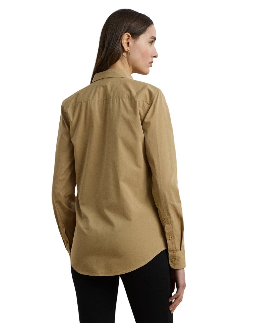 Lauren Ralph Lauren Pointed Collar Button-Front Long Sleeve Shirt In Birch Tan