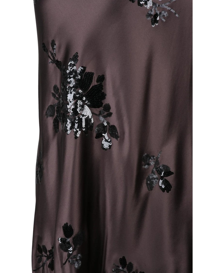 Ermanno Firenze Brown Acetate-Blend Sequined Satin Midi Skirt