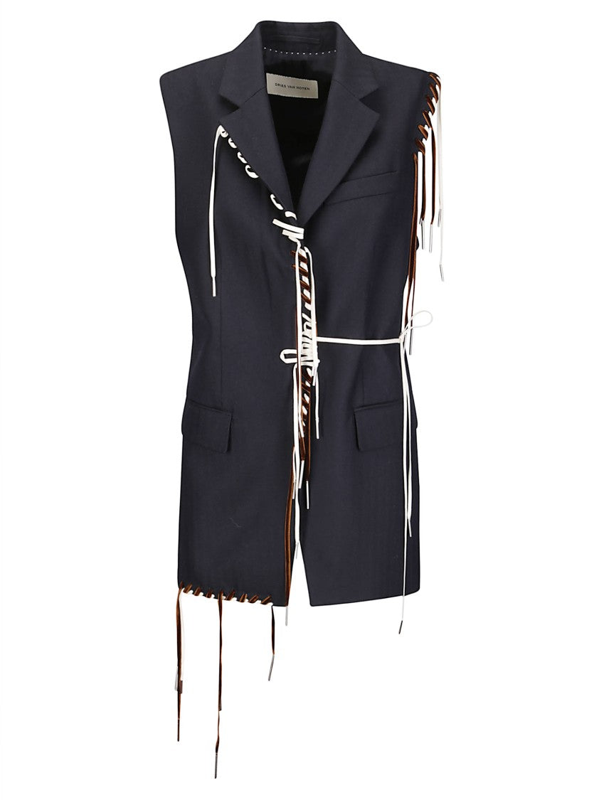 Dries Van Noten Sleeveless Wool Jacket With Contrasting Drawstring And Tailored Cut