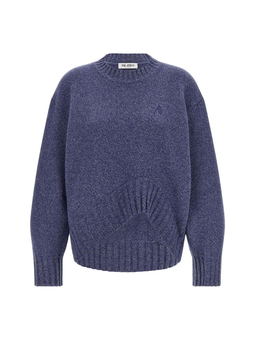 The Attico Deep Blue Embroidered Logo Textured Knit Sweater