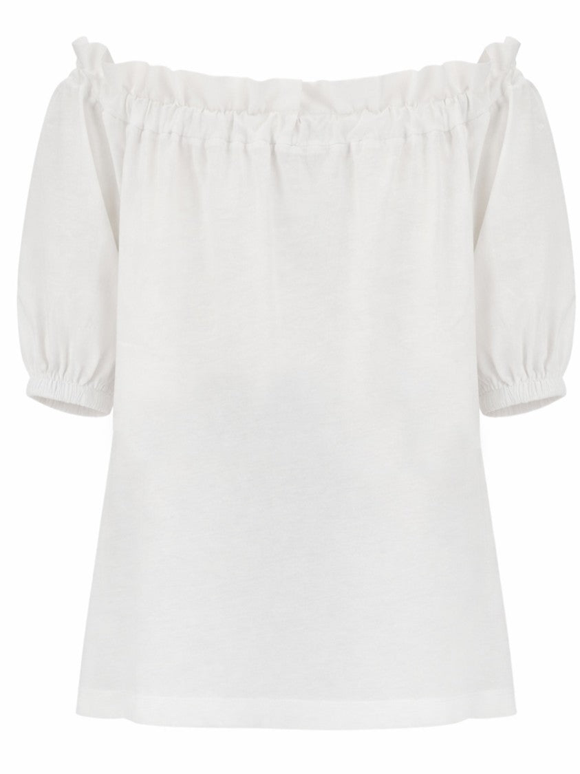 Patou Volume Ruffled Off-Shoulder Puff Cotton Top