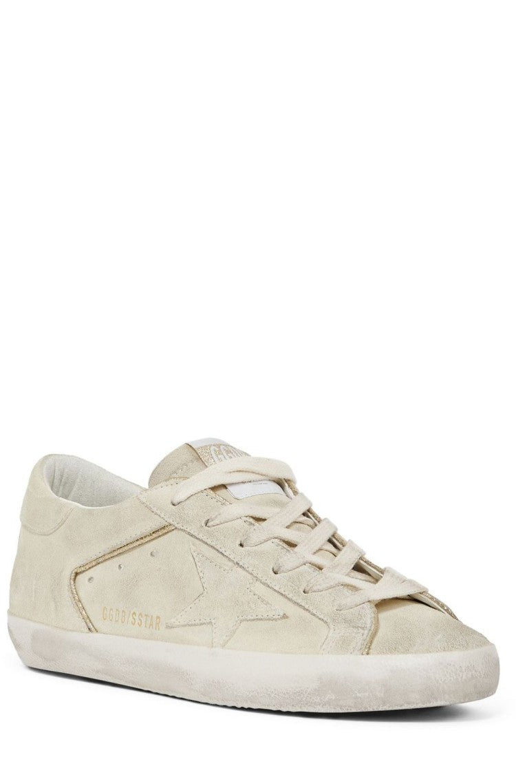 Golden Goose Super Star Distressed Beige Suede Low-Top Sneakers