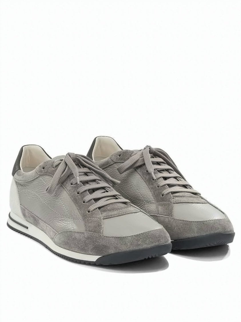 Brunello Cucinelli Deerskin And Suede Sneakers With Textured Panels