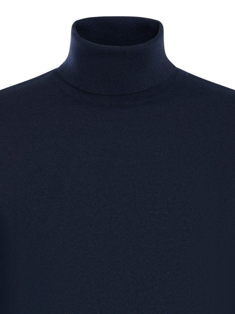 Franzese Collection High Neck Blue Sweater With Ribbed Cuffs