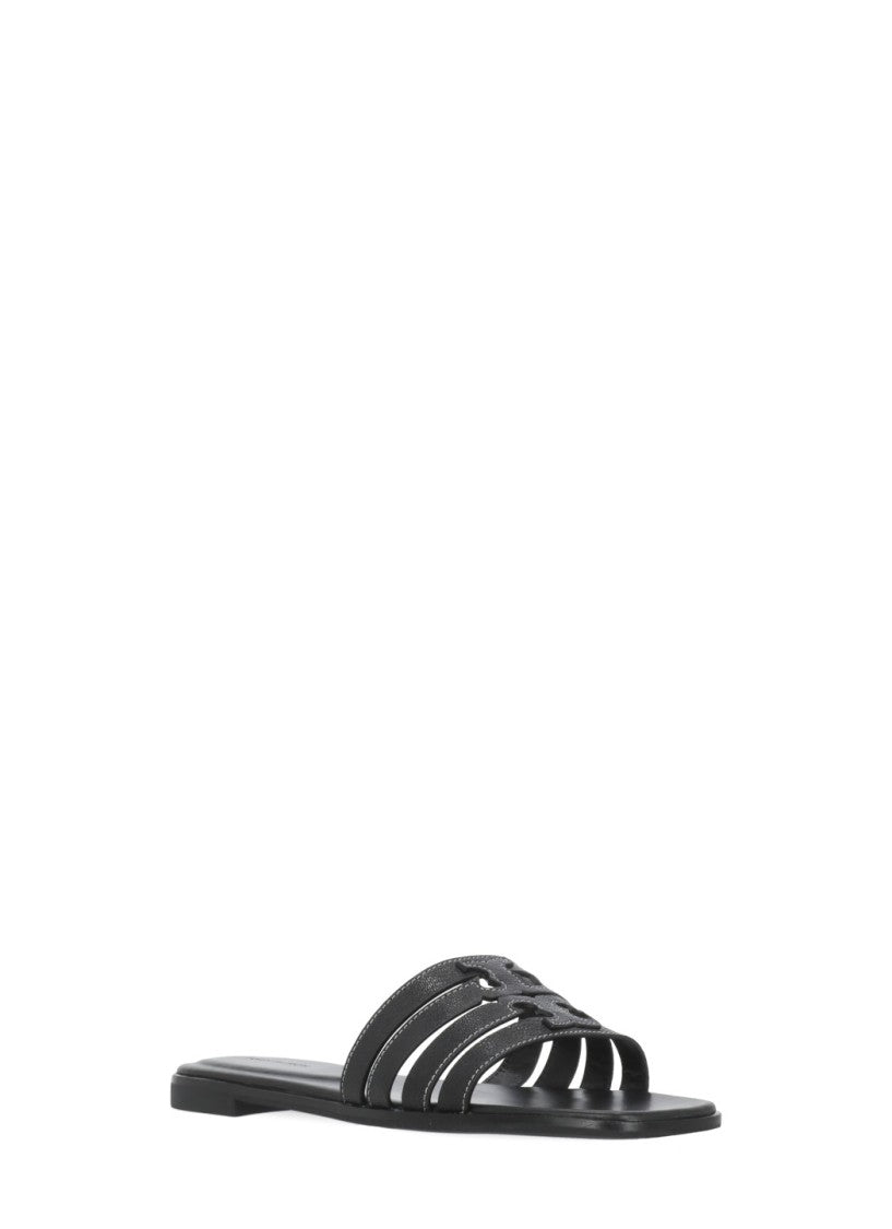 Tory Burch Black Ines Cage Perforated Slides