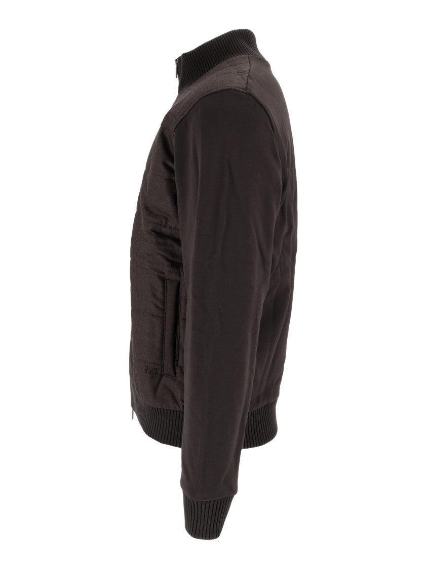 Fay Lambskin Embroidered Ribbed Leather Jacket