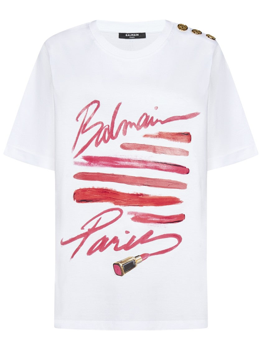 Balmain Cotton Jersey Crewneck T-Shirt With Lipstick Print