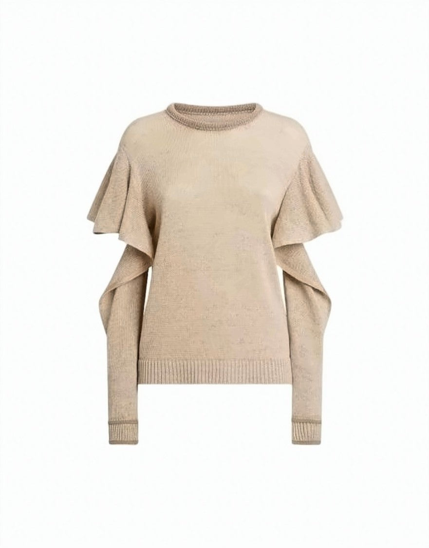 Moschino Beige Knit Sweater With Dramatic Ruffle Details