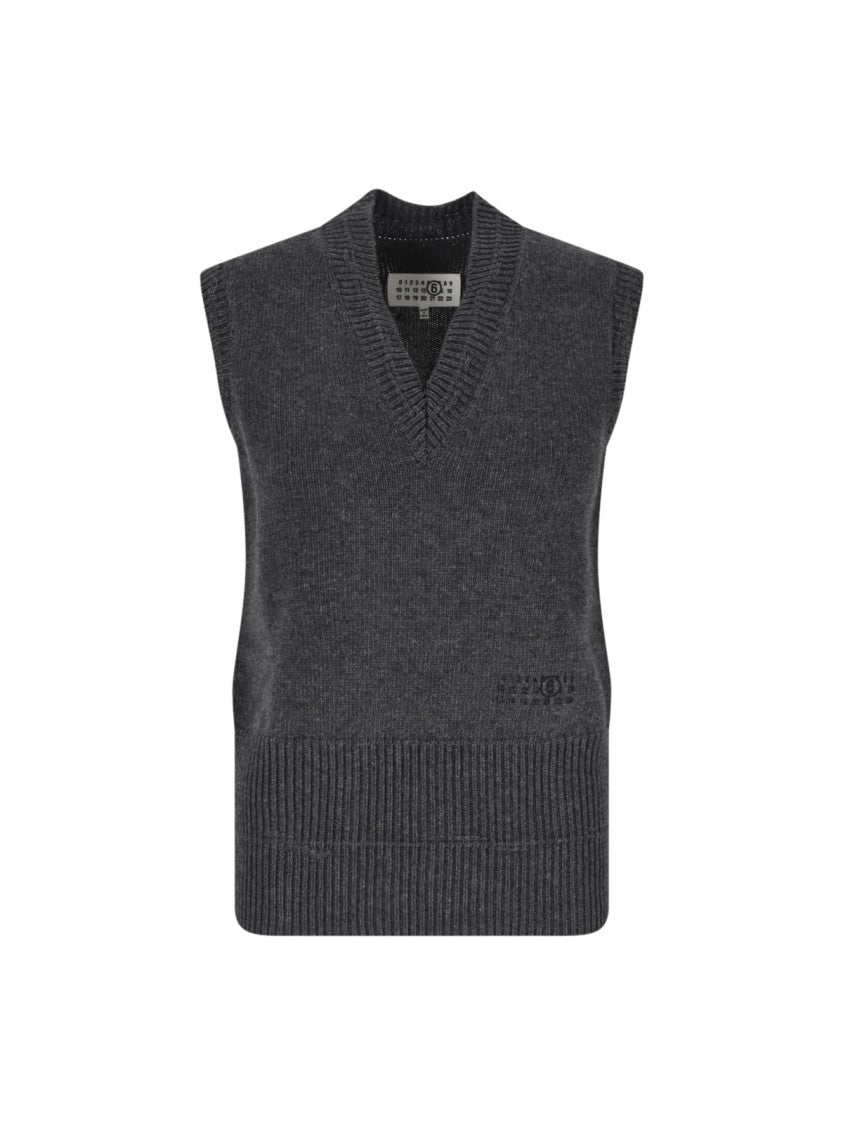Mm6 By Maison Margiela Sleeveless Knit Vest With V-Neckline And Ribbed Detailing