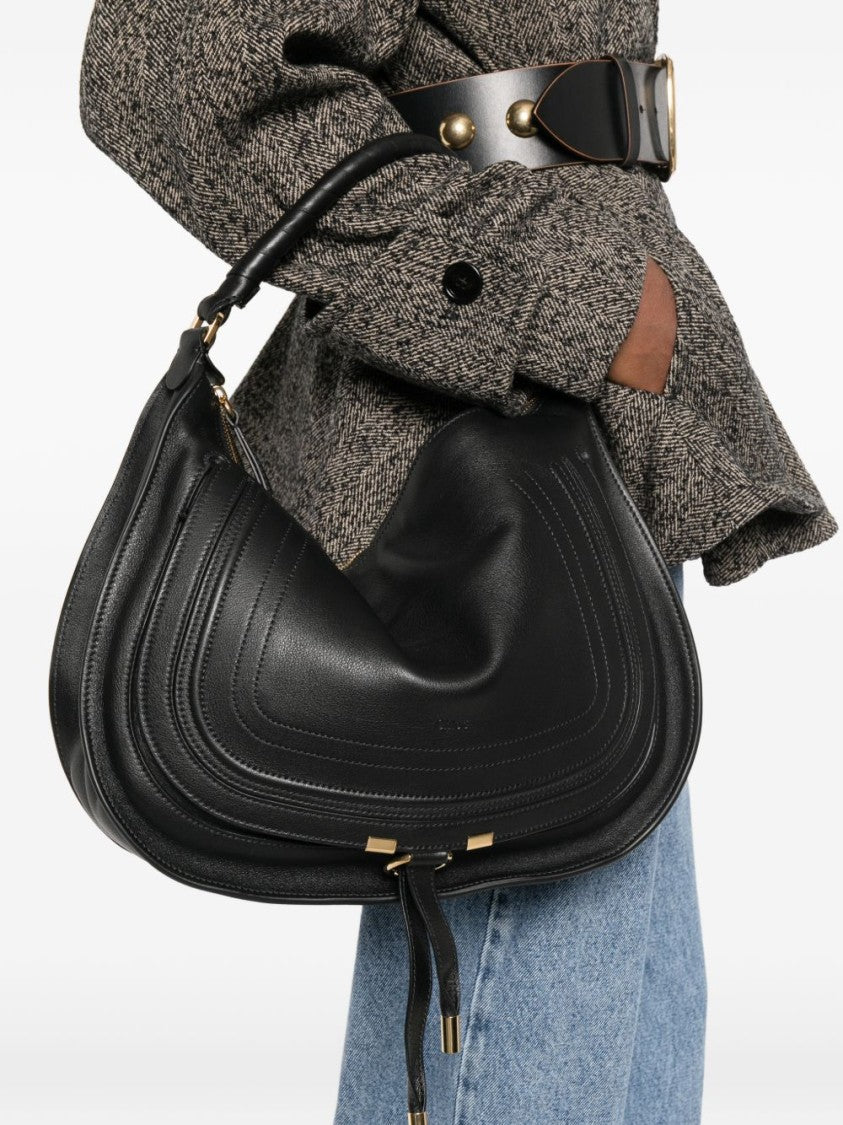Chloé Black Crescent-Shaped Gold Accents Shoulder Bag
