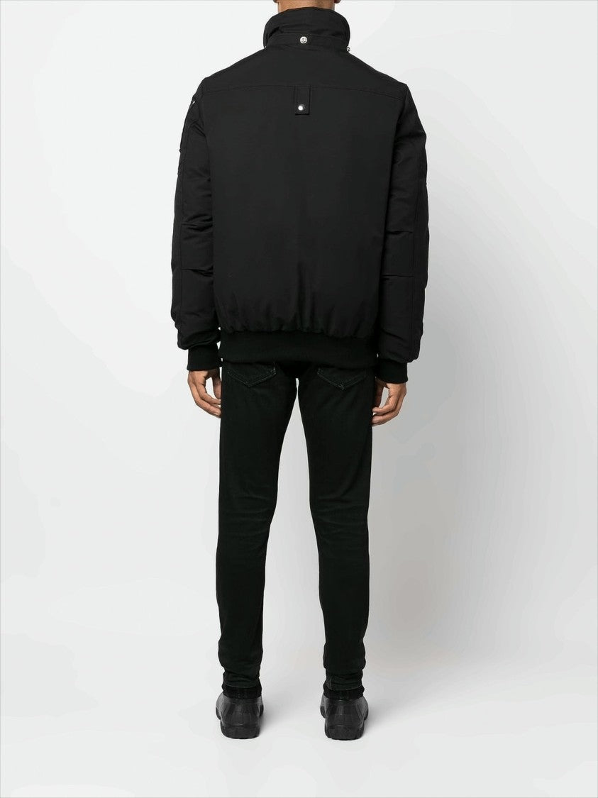 Moose Knuckles Black Padded Bomber Jacket With Fur-Trimmed Hood