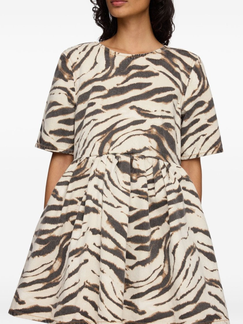 Ganni Zebra Denim Zebra Print Mini Dress