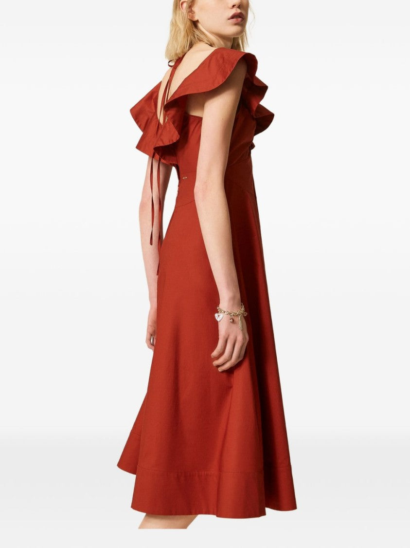 Twin-Set Brown Tie Ruffled Day Dress