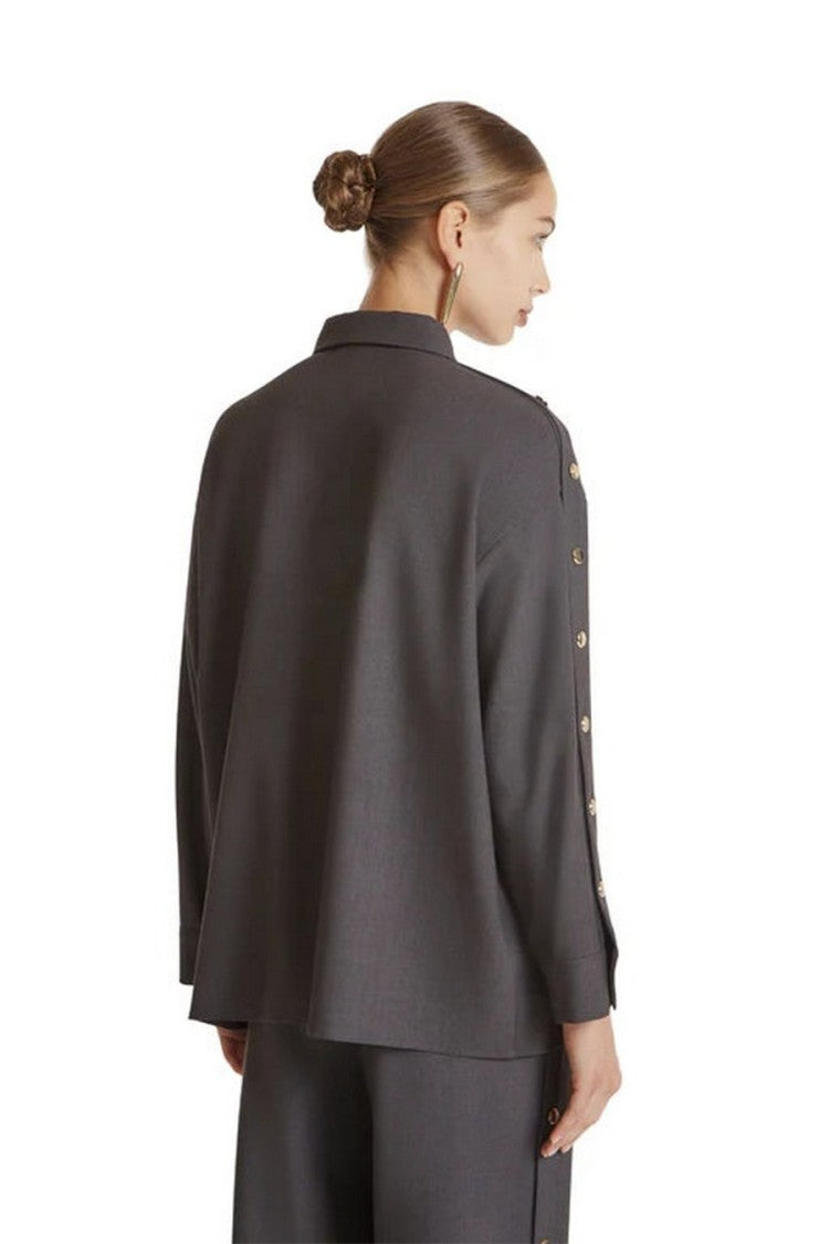 Simona Corsellini Grey Polyester-Viscose Blend Military Shirt