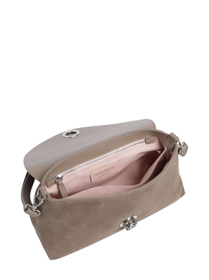 Coccinelle Structured Suede Shoulder Bag With Silver Turn-Lock Closure