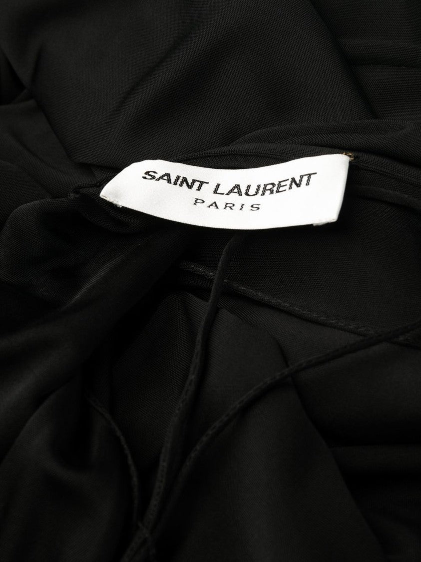 Saint Laurent Long Black Dress With Gathered Bodice