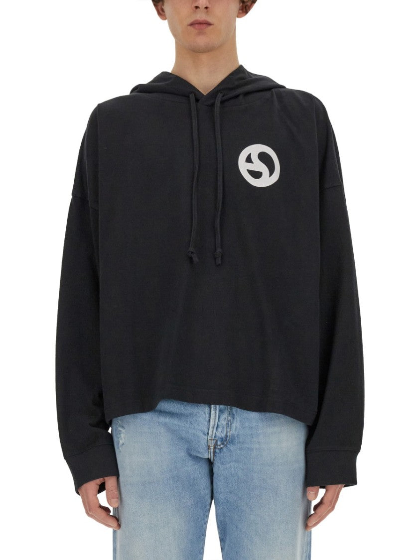 Acne Studios Cropped Boxy Hoodie With Drawstring And Graphic Accent