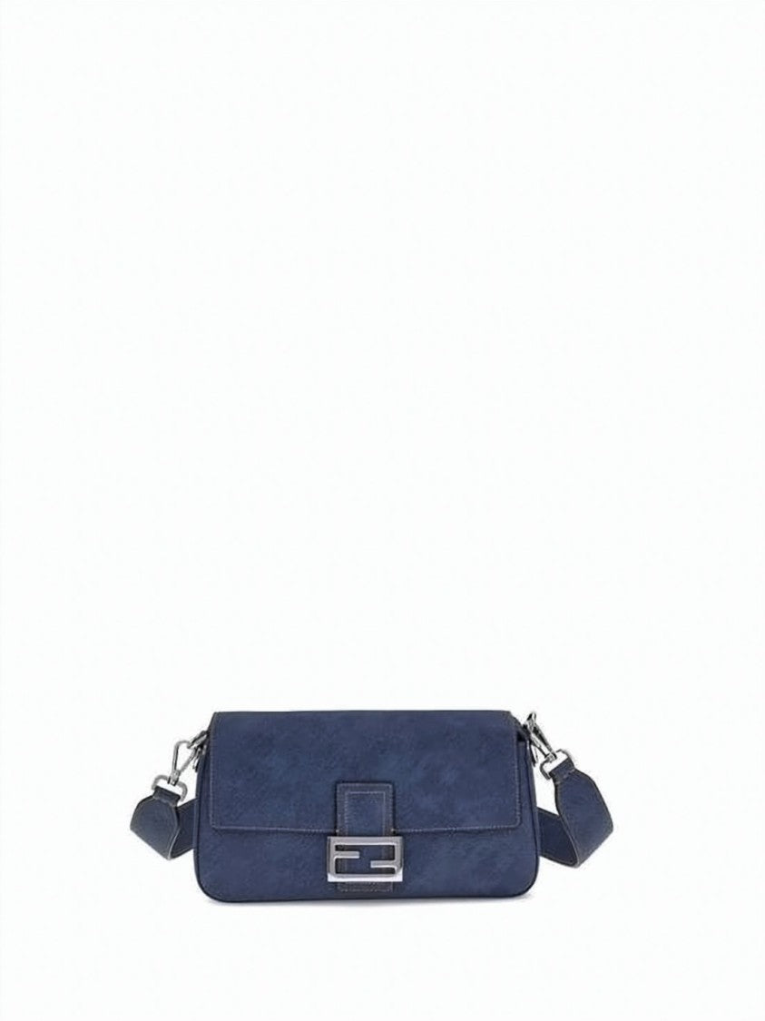 Fendi Denim Effect Calf Leather Shoulder Bag With Adjustable Strap