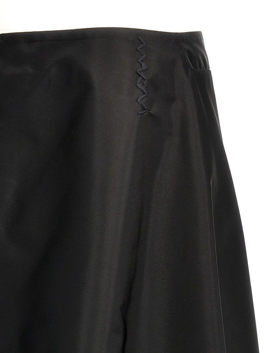 Marni Flowing Black Nylon Skirt With Embroidered Logo