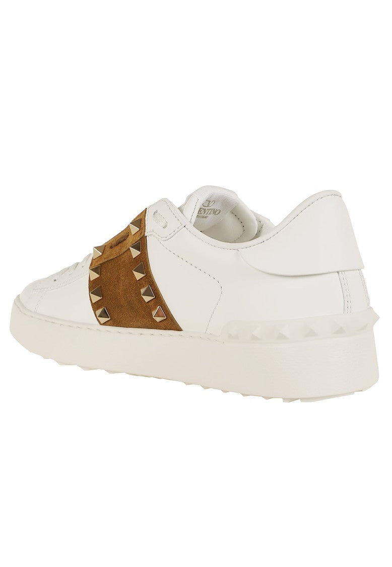 Valentino Garavani White Rockstud Untitled Leather-Suede Sneakers