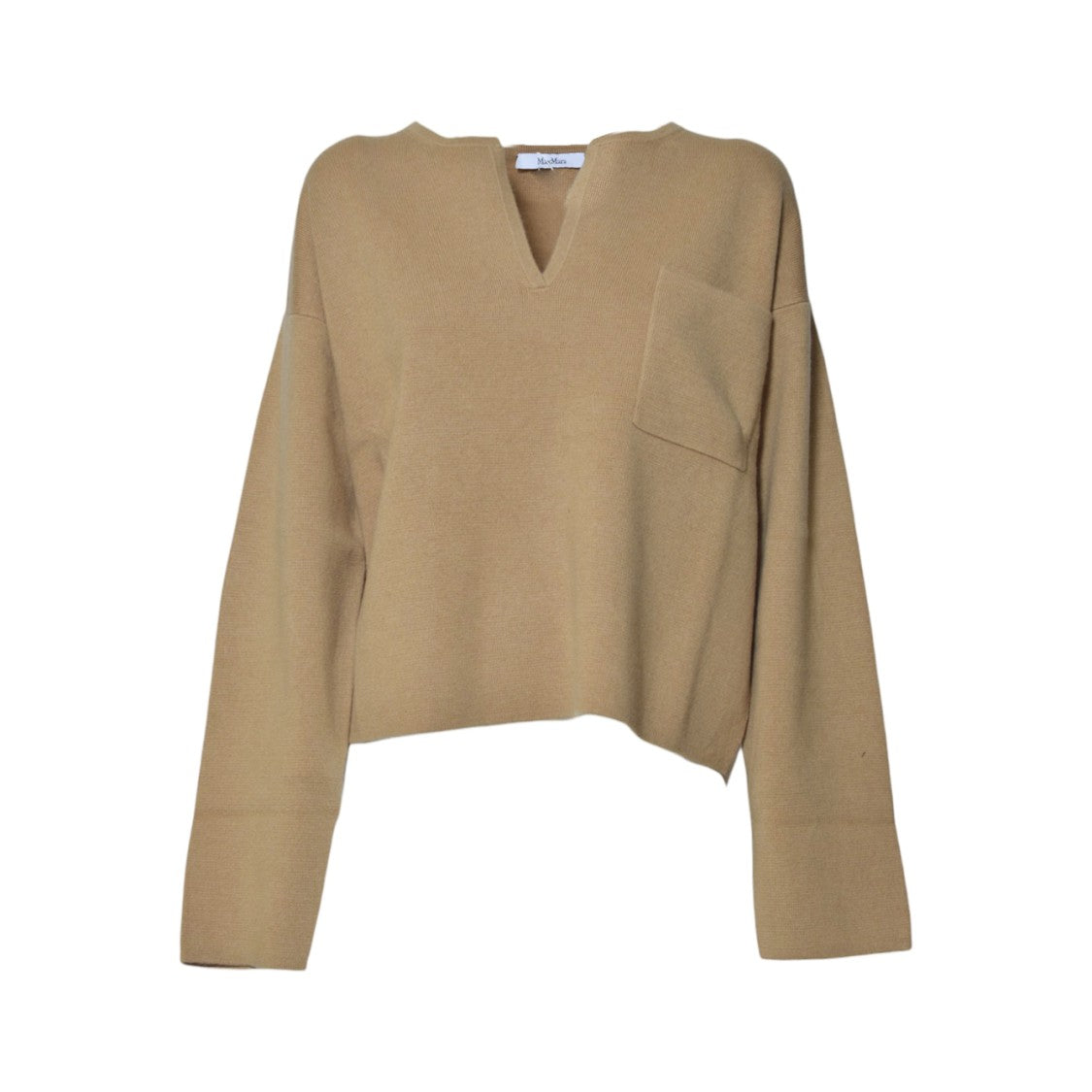 Max Mara Camel-Blend V-Neck Sweater With Chest Pocket