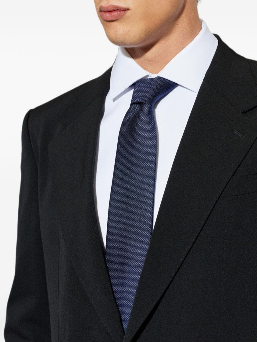 Tom Ford Textured Navy Silk Tie With Classic Pointed Tip