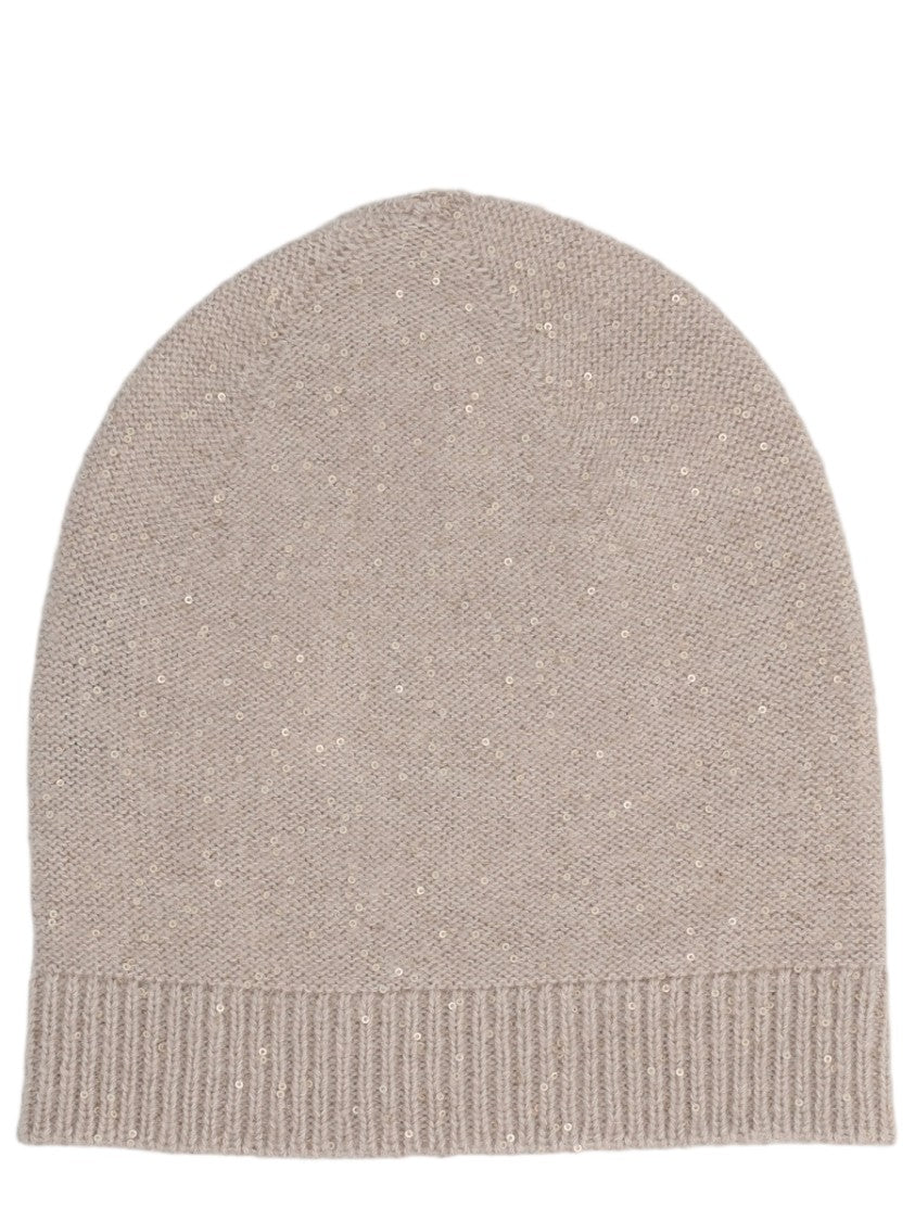 Fabiana Filippi Beige Sequined Wool-Blend Knitted Hat