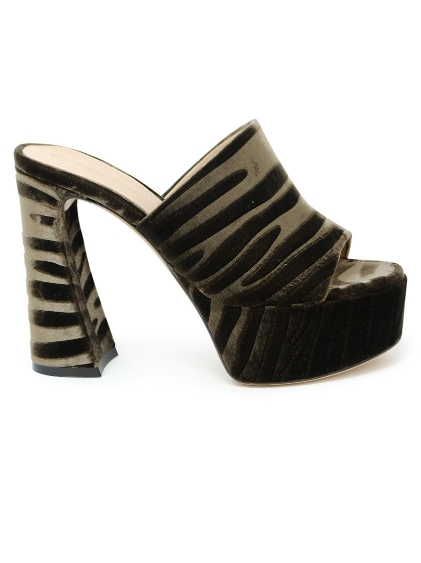 Gianvito Rossi Mink Zebra Print Velvet Mules