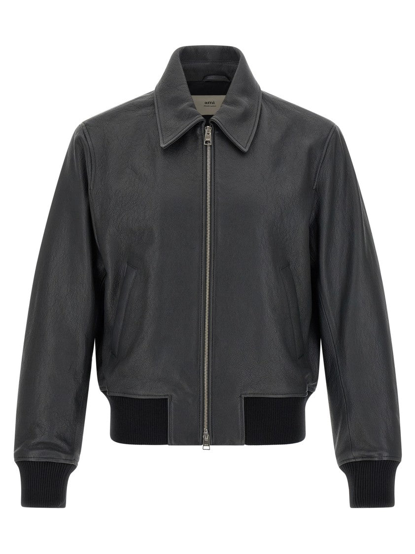 Ami Smooth Lambskin Bomber Jacket