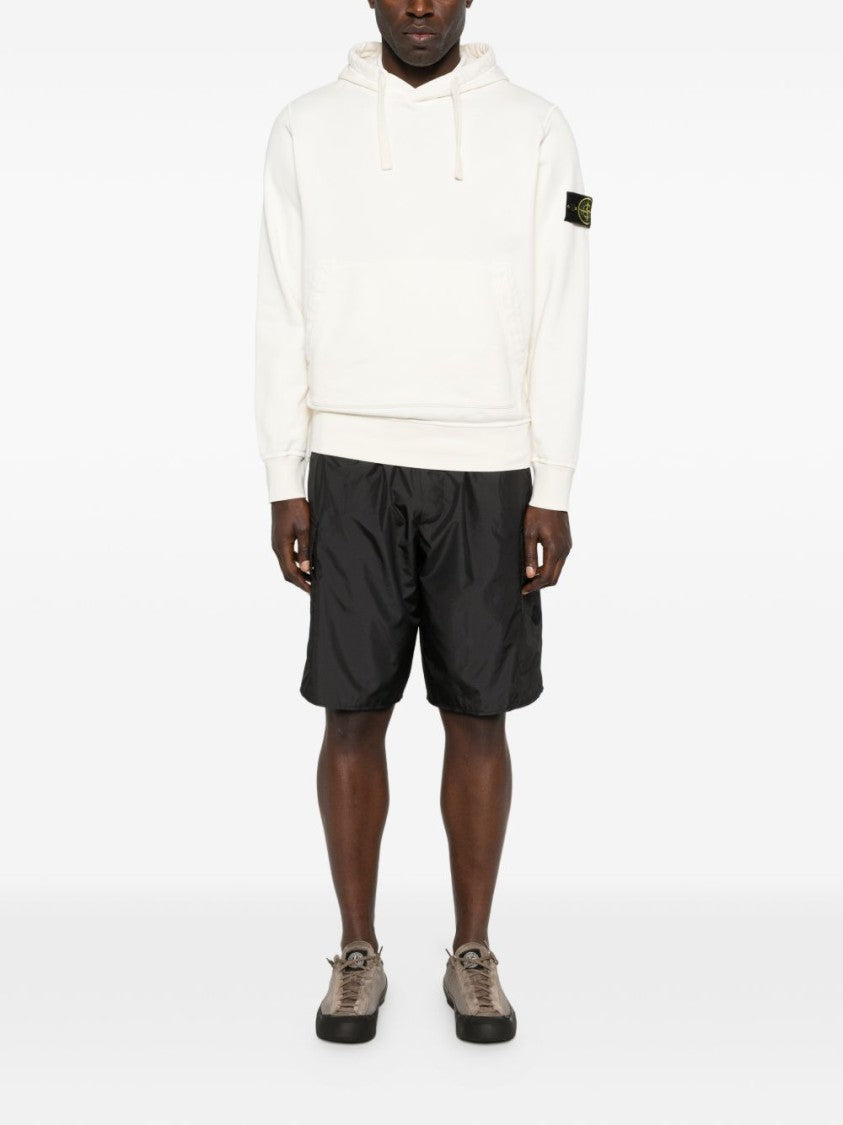 Stone Island Ivory Cotton Sweatshirt With Drawstring Hood And Iconic Patch