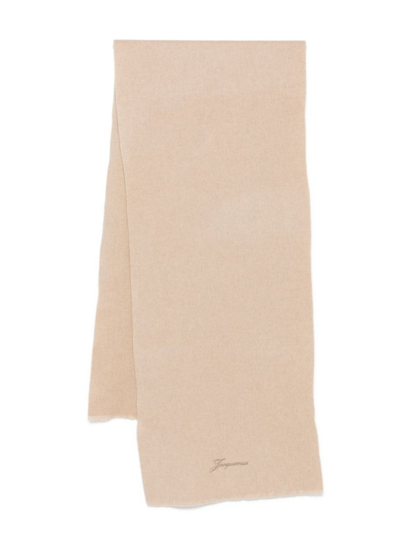 Jacquemus Beige Embroidered Logo Wool Cashmere Scarf