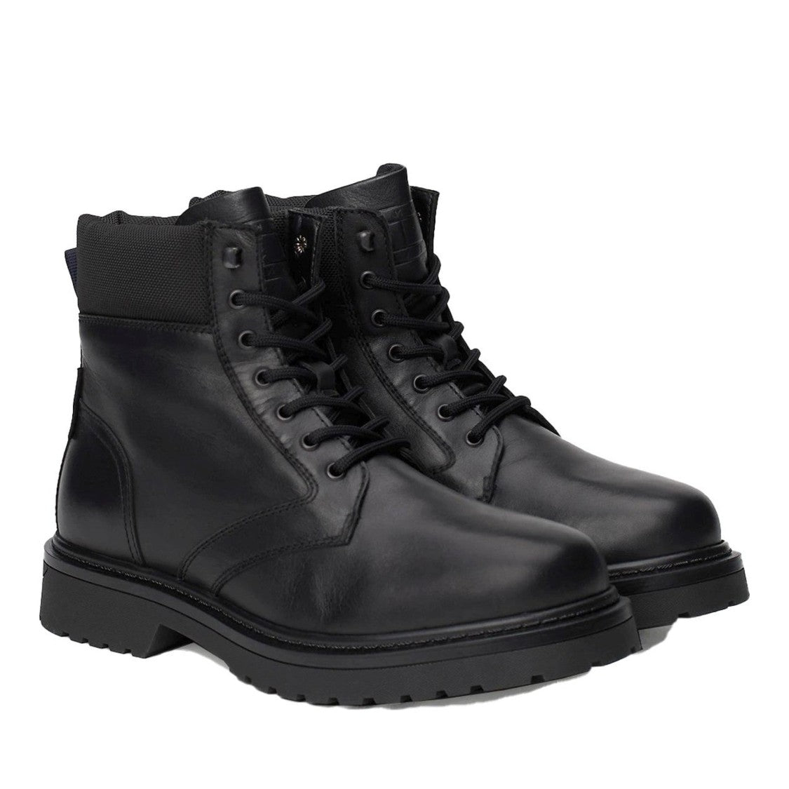 Tommy Jeans Black Lace-Up Padded Collar Leather Boots