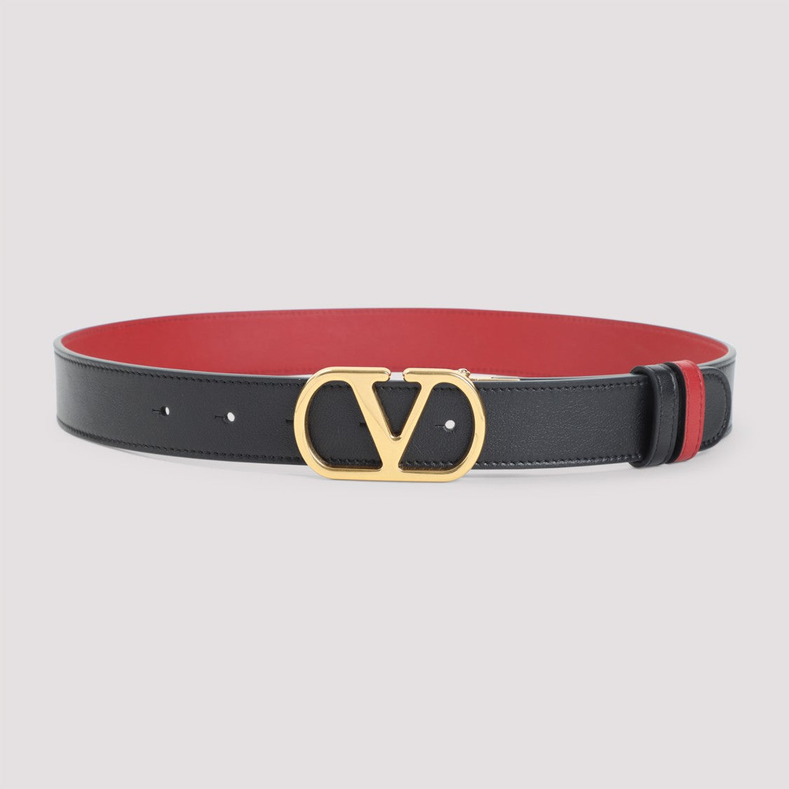 Valentino Garavani H30 Reversible Black And Red Calf Leather Belt