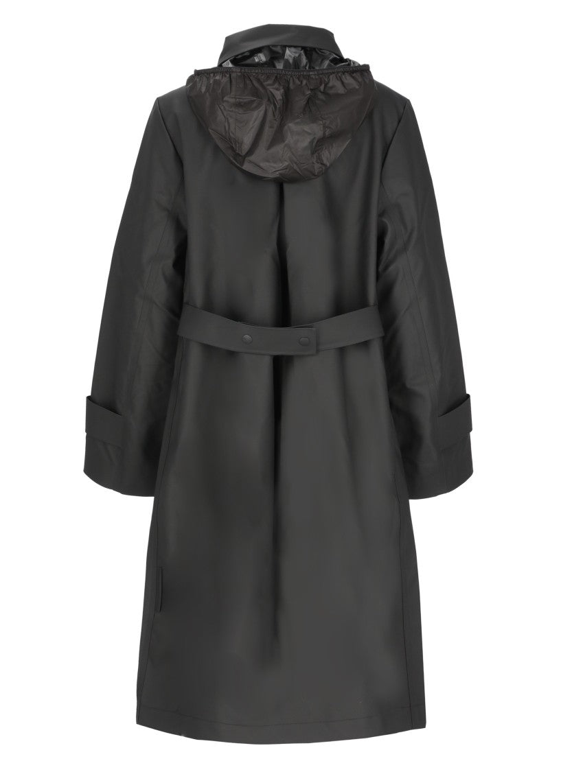 Rains Nara W Black Snap Buttons Long Raincoat