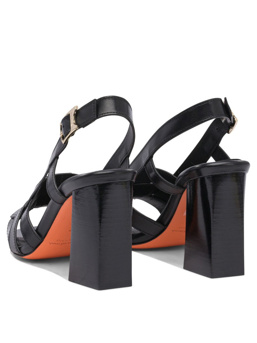 Santoni Black Block Heel Sandals