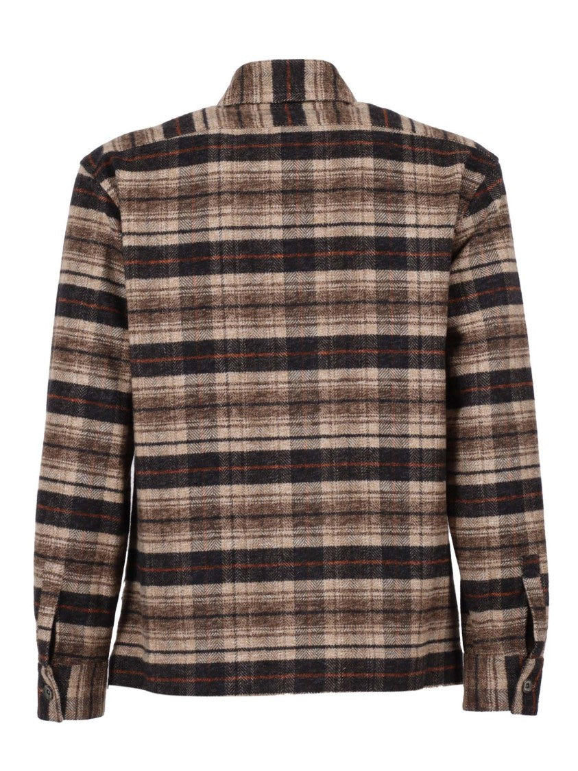 Xacus Plaid Button-Up Shirt With Stand Collar And Chest Pockets