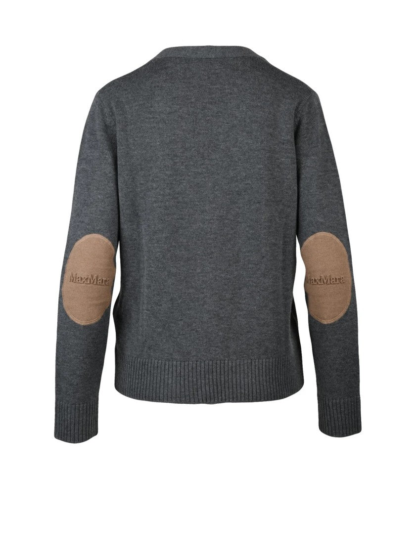 Max Mara Grey Wool Elbow-Patch Cardigan
